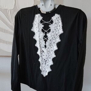 Elegant Black Lace Detail Women's Top